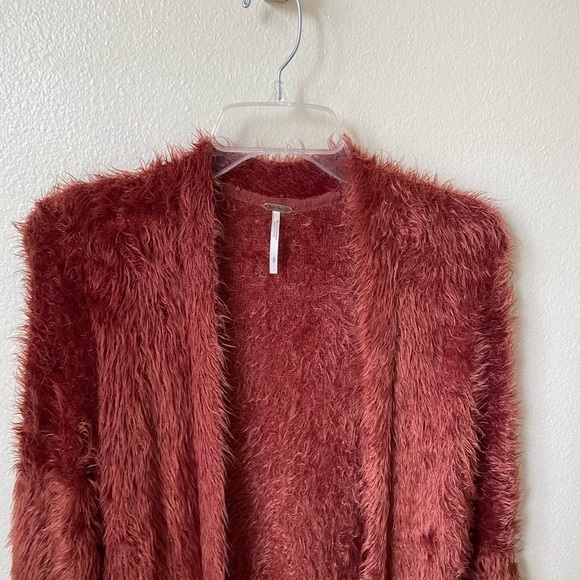 Free People Women’s Fuzzy Duster Plum Size Small Open Cardigan Long Sleeve - Picture 3 of 9